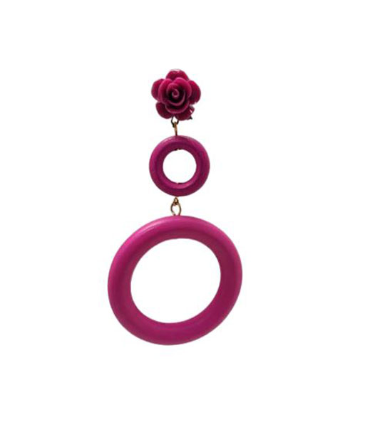 Boucles d'oreilles flamenco à double anneau pour femmes. Fuchsia